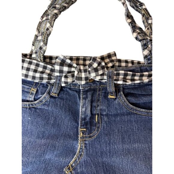Homemade Denim & Gingham Tote Bag With Heart Pocket Stitching - Picture 3 of 10
